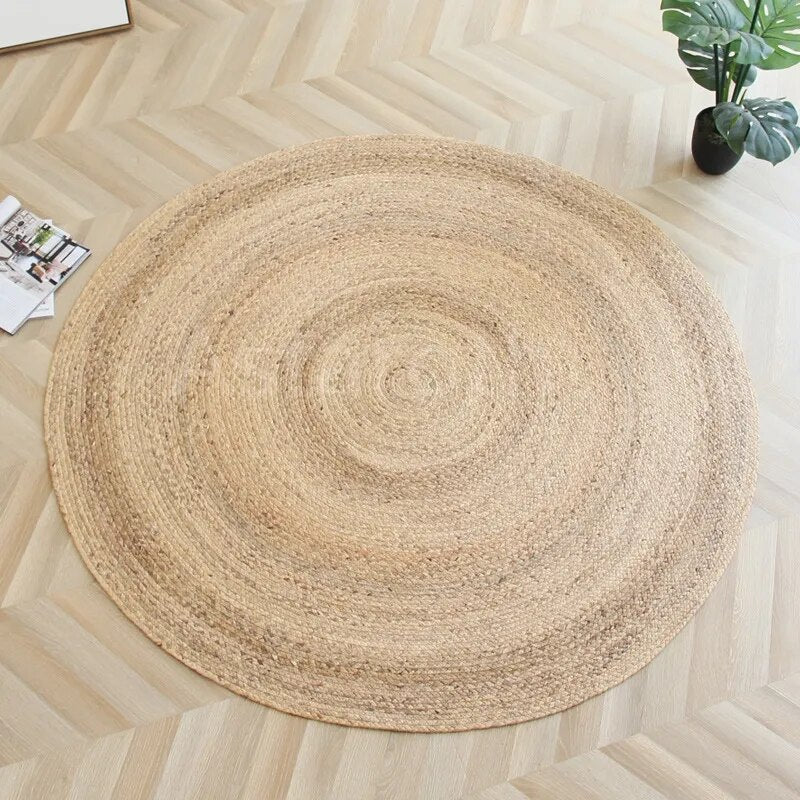 Hand Woven Round Carpets Handmade Water Reed Rattan Rugs for Bedroom Natural Plants Living Room Round Rug Vint - view 3
