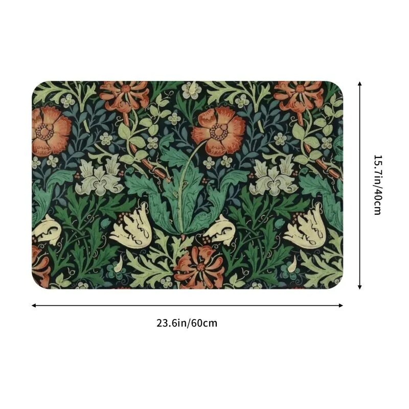 Custom William Morris Compton Floral Art Nouveau Pattern Doormat Bath Door Floor Mat Textile Pattern Toilet Rug Carpet Footpad