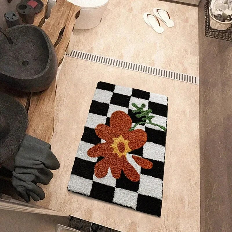 Retro Chessboard Plaid Bath Mats Fluffy Grids, Checkerboard Mat for Bathroom - view 4
