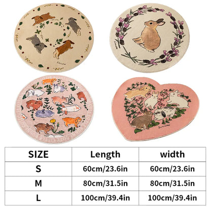 Cute Rabbit Carpet Soft Bedroom Rugs Round Bedside Area Rug Baby Playmats Floor Mat Kids Room Soft Floor Mat for Bedroom Dear