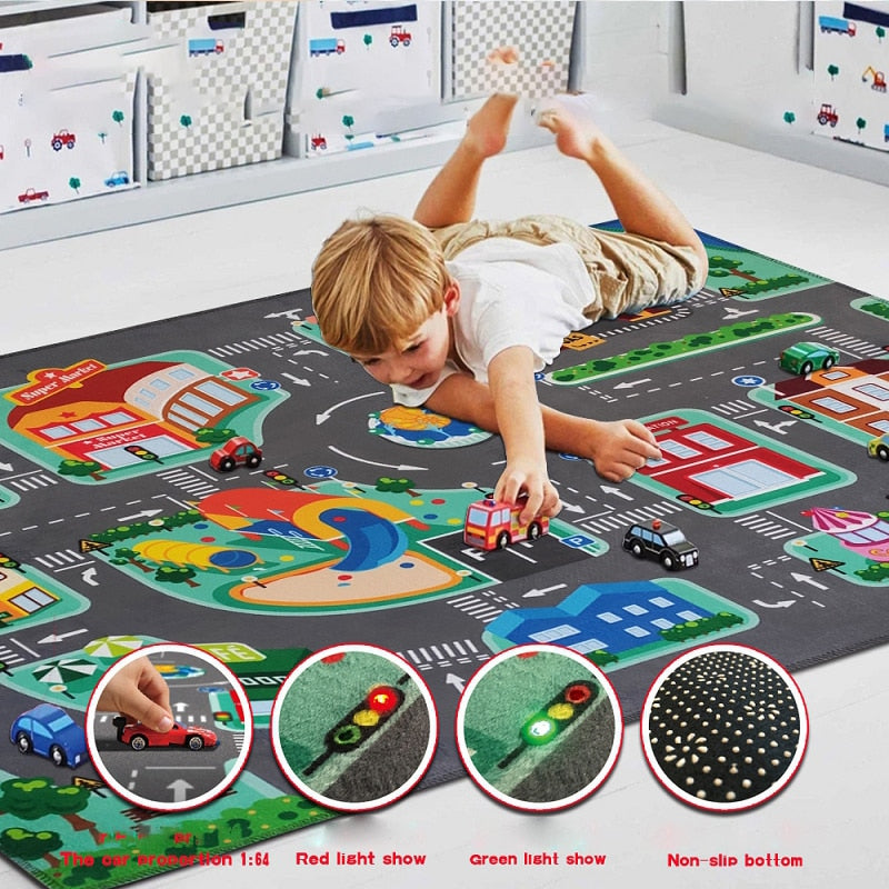 LED Play Carpets Kid Play Road Lighter Rugs Gift Car Area Rugs Floor Mat Anti-slip Floor Mat Home Decor Super Soft For Rugs