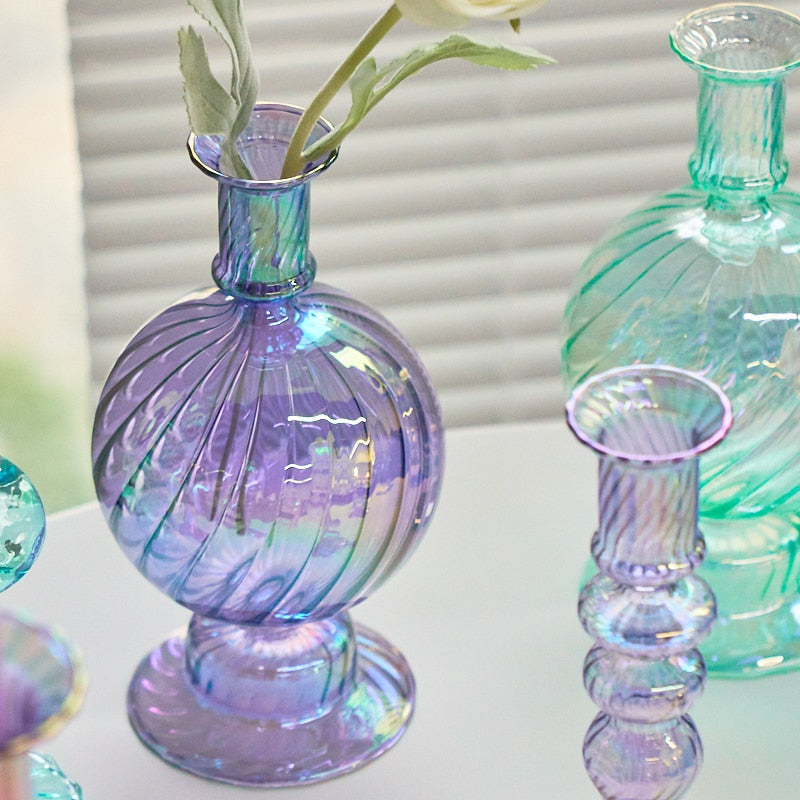 Ribbed Glass Candleholders - Mermaid