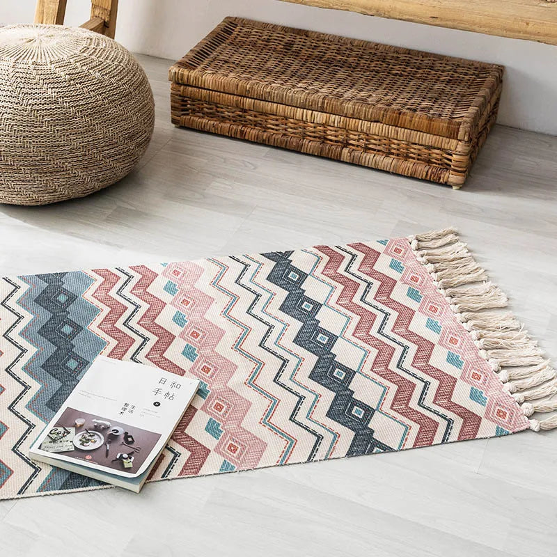 Retro Bohemia Hand Woven Cotton Linen Carpet Tassel Rug Floor Mat Tapestry Decorative Blanket Home Decor - view 15