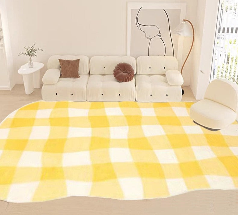 Ins Style Irregular Plaid Carpets for Living Room Rugs for Bedroom Fluffy Soft Floor Mats Simple Anti-slip Are