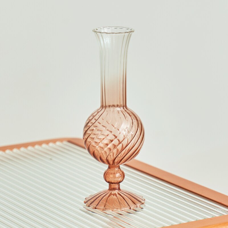 Gradient Swirl Ribbed Glass Vase