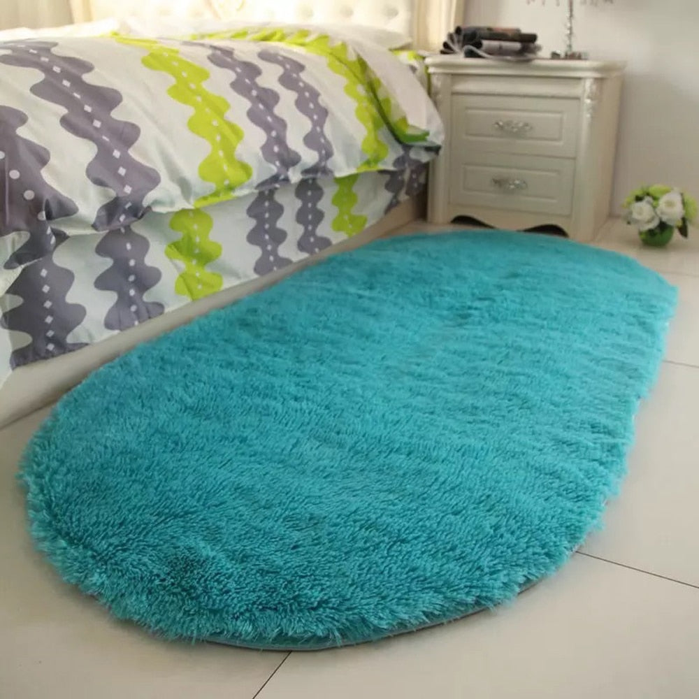 New Thick Fluffy Rugs Cute 40*60cm Oval Anti-skid Carpet Shaggy Area Rug Carpet Home Bedroom Dining Room Floor Mat Fashion