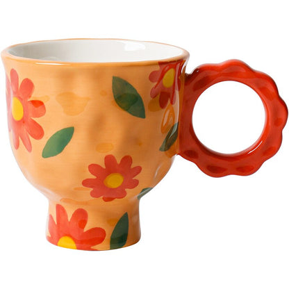 Handmade Flower Mug with Scallop Handle - 2 Colours