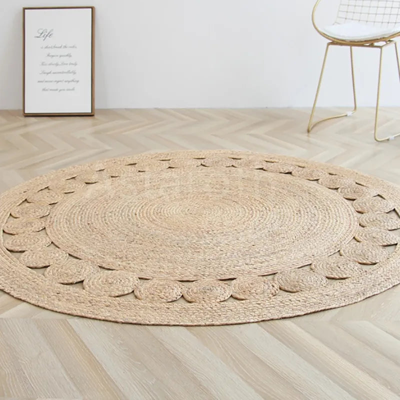Hand Woven Round Carpets Handmade Water Reed Rattan Rugs for Bedroom Natural Plants Living Room Round Rug Vint