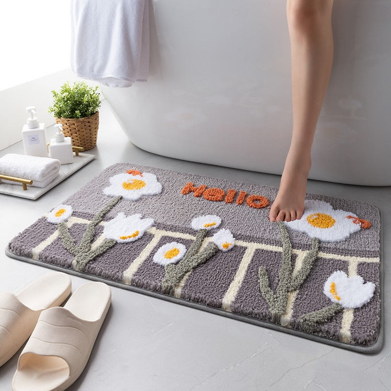 Shower and Bath Room Flower Floor Mat Carpet Rugs Water Absorbent Non-Slip Soft Microfiber Bathmats Machine Wa - view 5