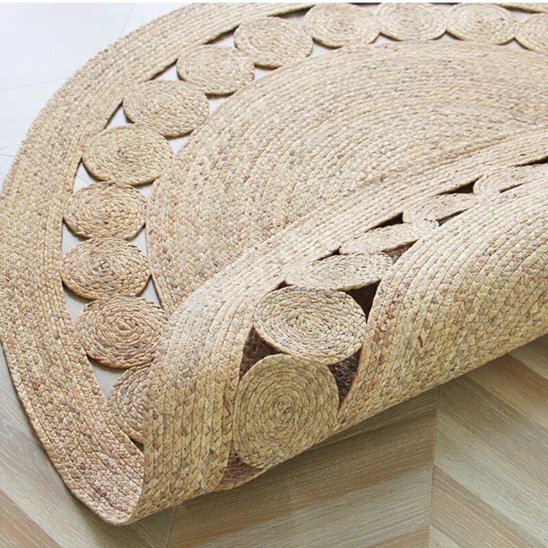 Hand Woven Round Carpets Handmade Water Reed Rattan Rugs for Bedroom Natural Plants Living Room Round Rug Vint - view 2