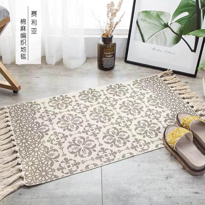 Retro Bohemia Hand Woven Cotton Linen Carpet Tassel Rug Floor Mat Tapestry Decorative Blanket Home Decor - view 10