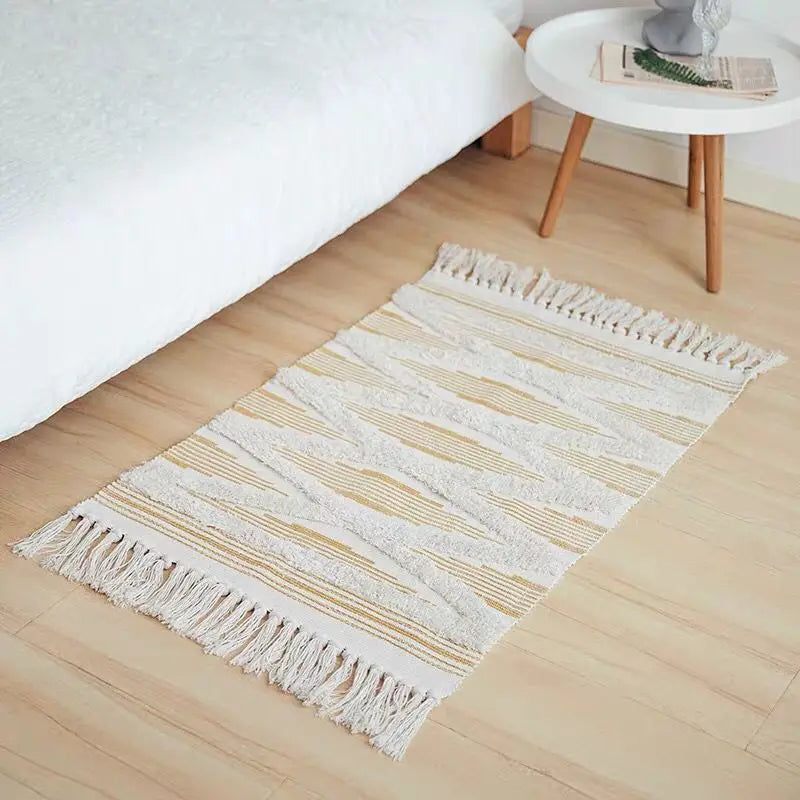Retro Bohemia Hand Woven Cotton Linen Carpet Tassel Rug Floor Mat Tapestry Decorative Blanket Home Decor - view 28