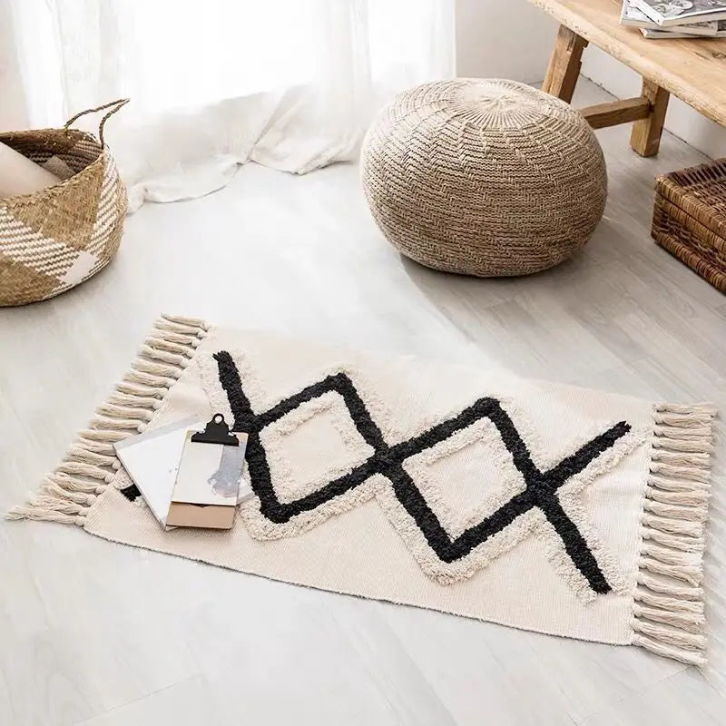 Retro Bohemia Hand Woven Cotton Linen Carpet Tassel Rug Floor Mat Tapestry Decorative Blanket Home Decor - view 21