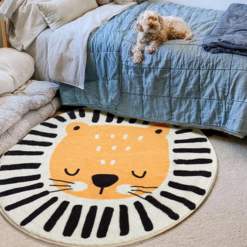 Nordic Carton Round Rug Carpets for Home Living Room Bedroom Kids Room Blanket Plush Floor Mat Decoration Salon Pile Area Rug