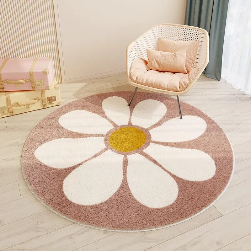 Nordic Carton Round Rug Carpets for Home Living Room Bedroom Kids Room Blanket Plush Floor Mat Decoration Salon Pile Area Rug