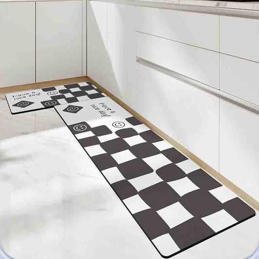 Feblilac Smiling Black and White Checkerboard PVC Leather Kitchen Mat - Feblilac® Mat
