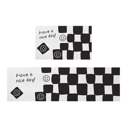 Feblilac Smiling Black and White Checkerboard PVC Leather Kitchen Mat - Feblilac® Mat