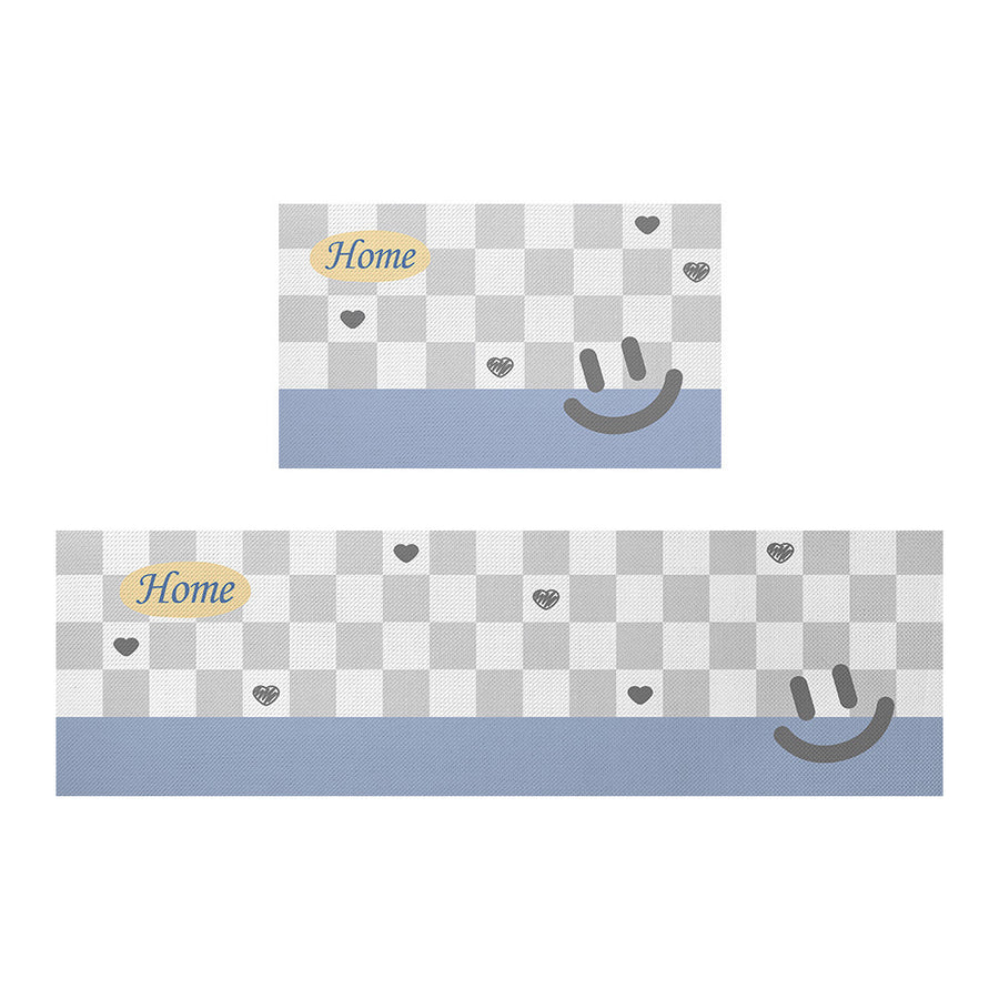 Feblilac Smiling Grey and Light Blue Checker Board PVC Leather Kitchen Mat - Feblilac® Mat