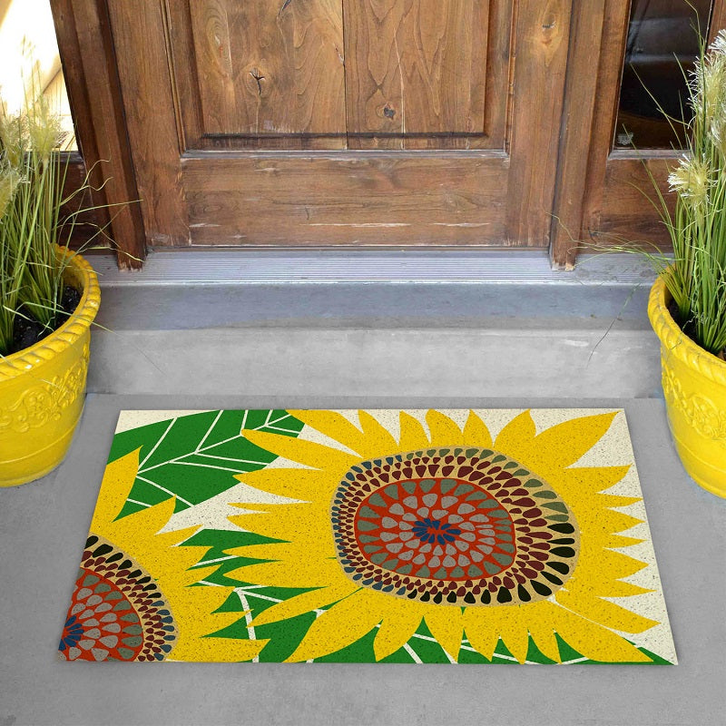 Feblilac Yellow Big Sunflower PVC Coil Door Mat