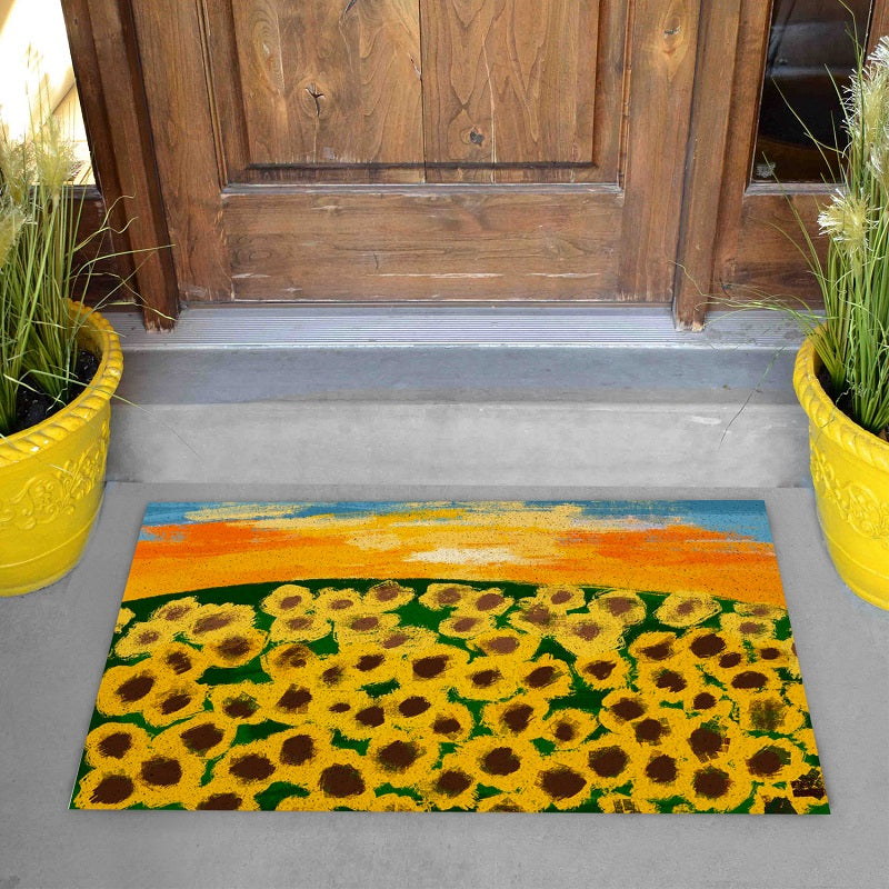 Feblilac Sunflower Garden and Sunrise on The Hill PVC Coil Door Mat Mom‘s Day Gift @Joy's design