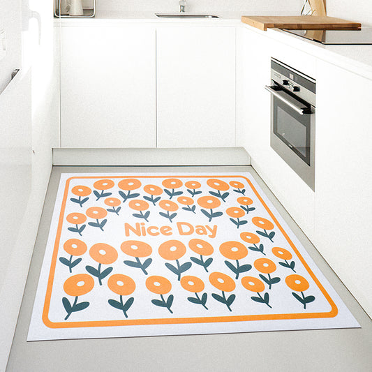 Yellow Flower and White Ground Kitchen Mat