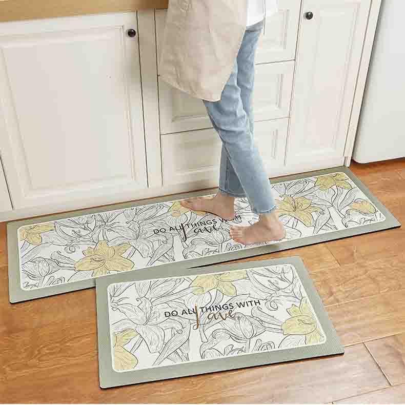 Feblilac Yellow and White Flower Garden Foral PVC Leather Kitchen Mat - Feblilac® Mat