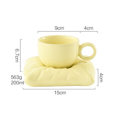 Nordic Style Ceramic Mug, Cushion-Shape Saucer Cup