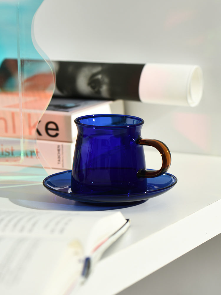 Nordic Style Glass Cup with Saucer, Coffee Tea Mug