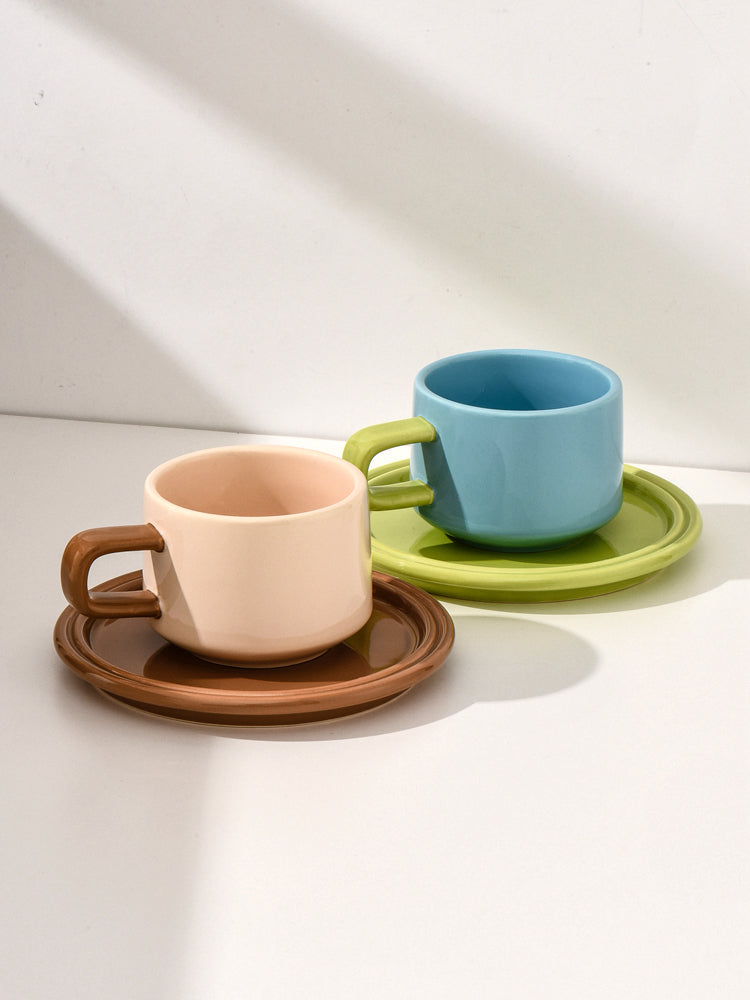 Nordic Style Ceramic Mug with Saucer, Multiple Colors Available