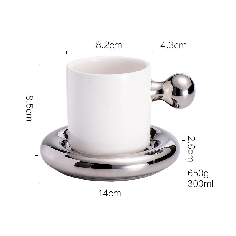 Luxury Silver Ceramic Mug, Creative Coffee Cup with Saucer