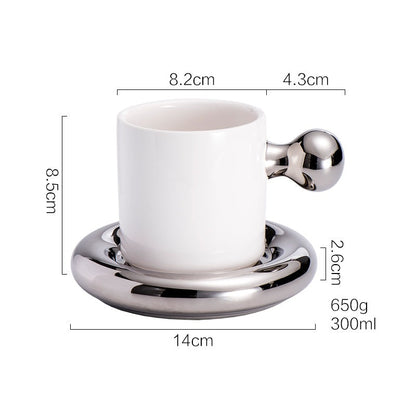 Luxury Silver Ceramic Mug, Creative Coffee Cup with Saucer