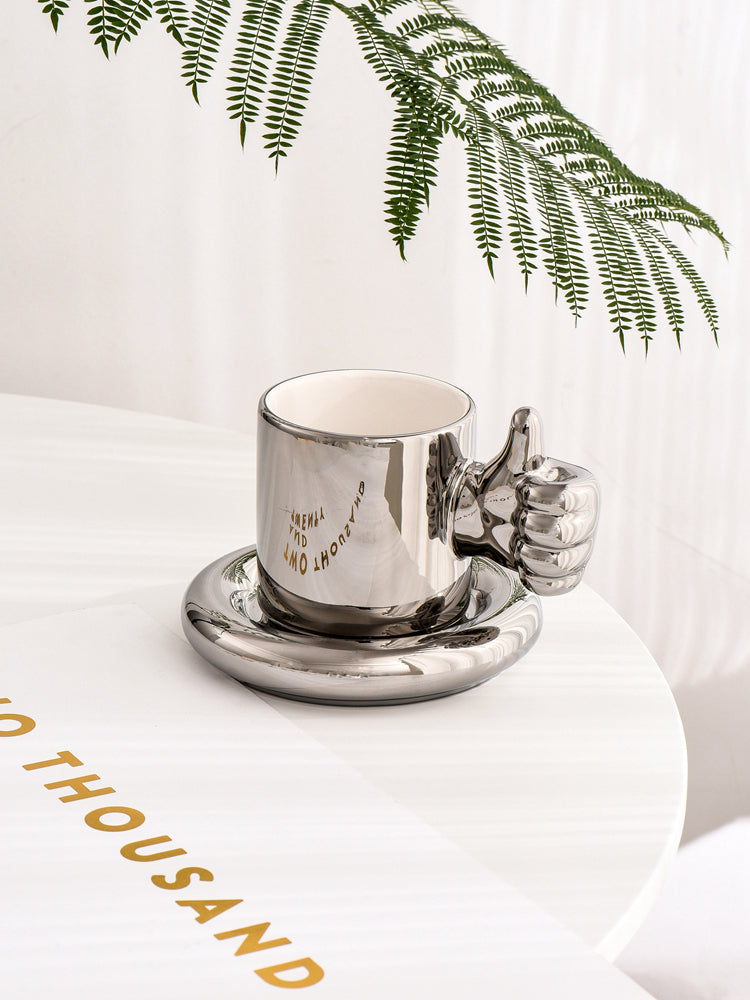 Nordic Ceramic Style Thumb Foot Mug, Fun Coffee Tea Cup with Saucer - view 4
