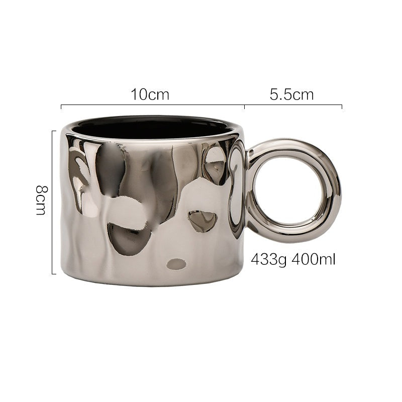 Luxury Silver Ceramic Mug, Creative Coffee Cup with Saucer