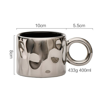 Luxury Silver Ceramic Mug, Creative Coffee Cup with Saucer