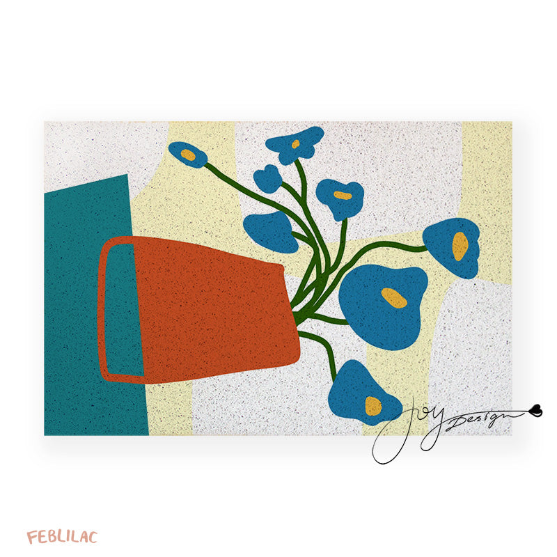 Feblilac Orange Vase and Blue Flowers PVC Coil Door Mat