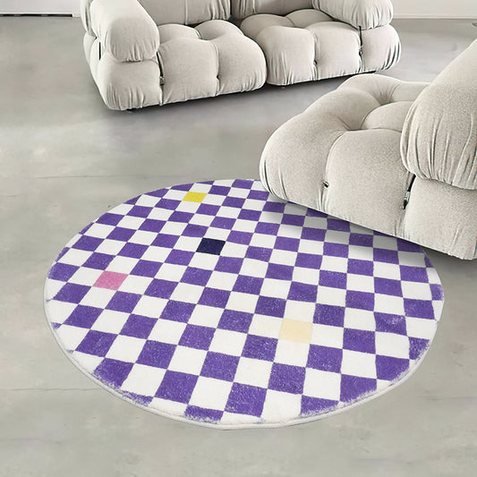 Colorful Check Round Bedroom Mat
