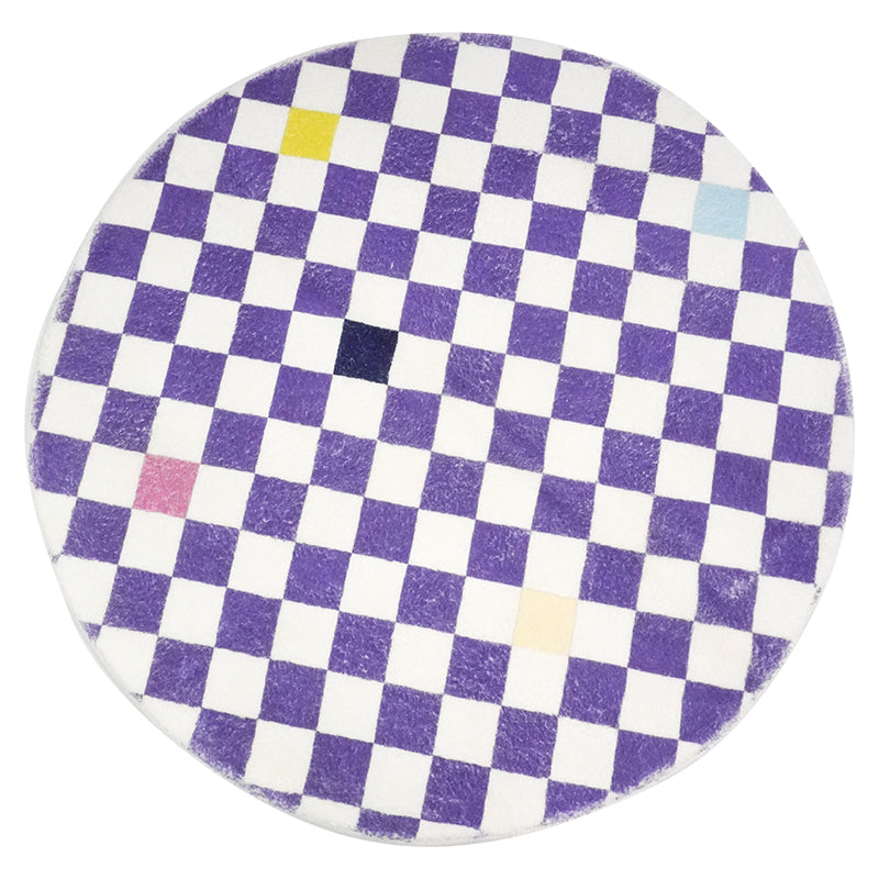 Colorful Check Round Bedroom Mat