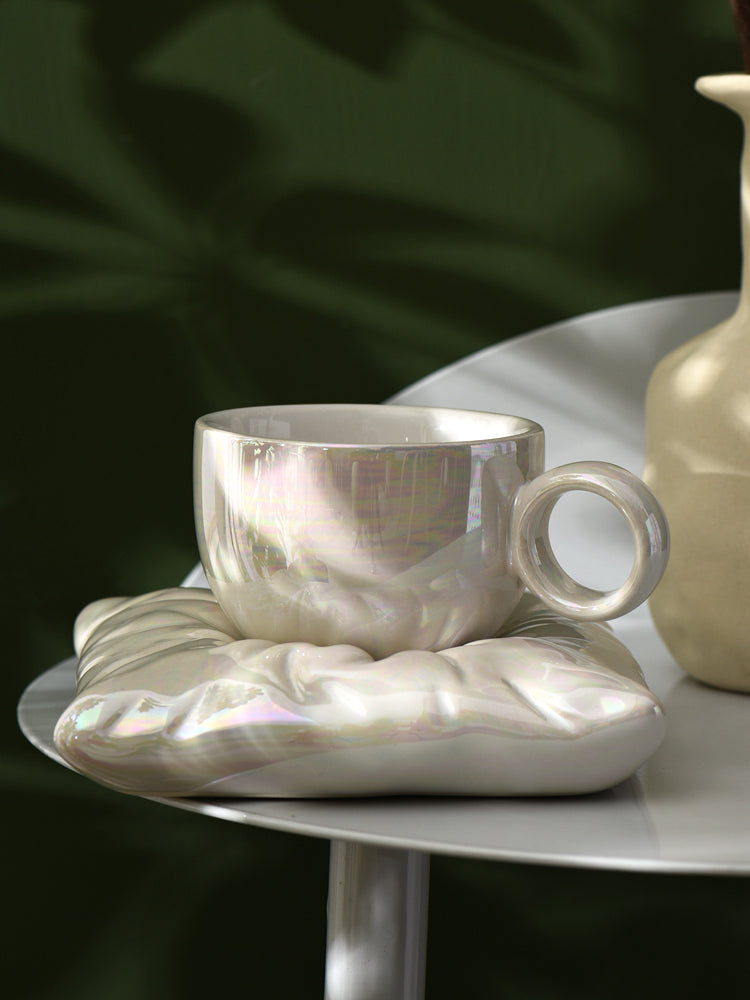 Nordic Style Ceramic Mug, Cushion-Shape Saucer Cup