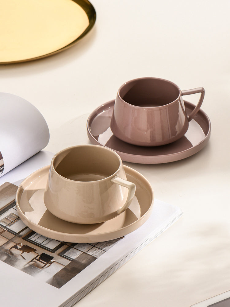 Nordic Style Simple Ceramic Mug with Saucer, Solid Color Coffee Tea Cup - view 2