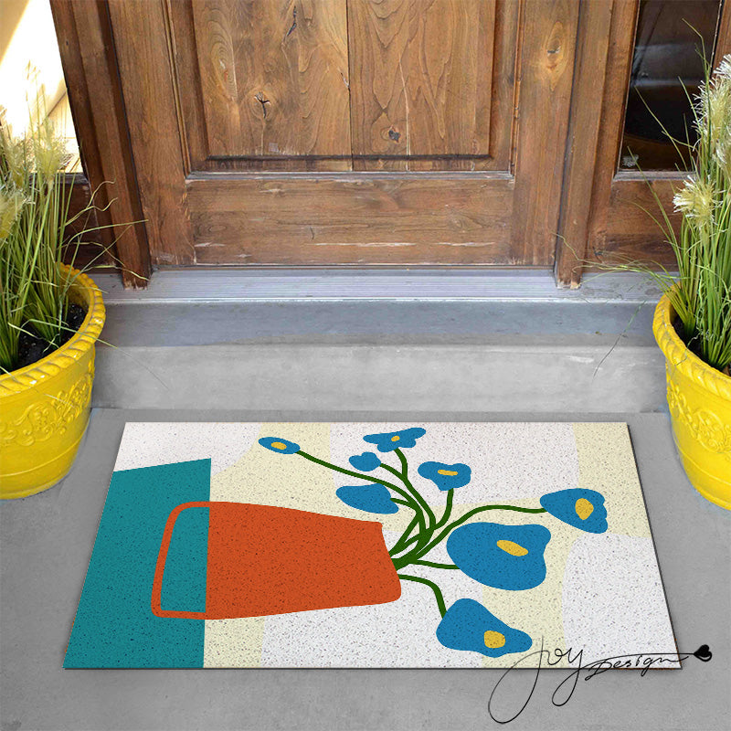 Feblilac Orange Vase and Blue Flowers PVC Coil Door Mat - view 2