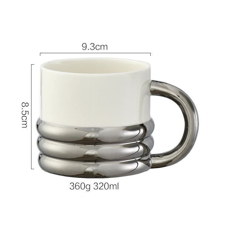 Luxury Silver Ceramic Mug, Creative Coffee Cup with Saucer