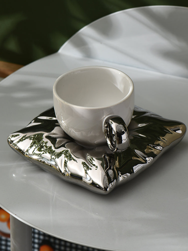 Nordic Style Ceramic Mug, Cushion-Shape Saucer Cup