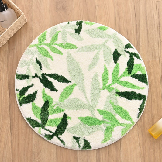 Feblilac Round Green Leaves Tufted Bath Mat Mom‘s Day Gift