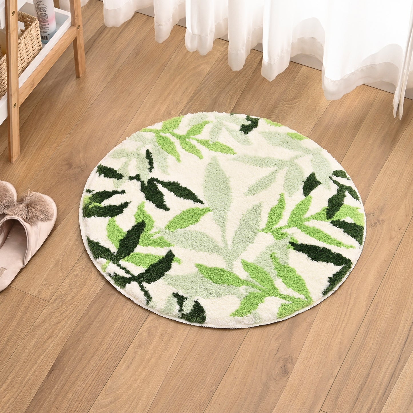 Feblilac Round Green Leaves Tufted Bath Mat Mom‘s Day Gift