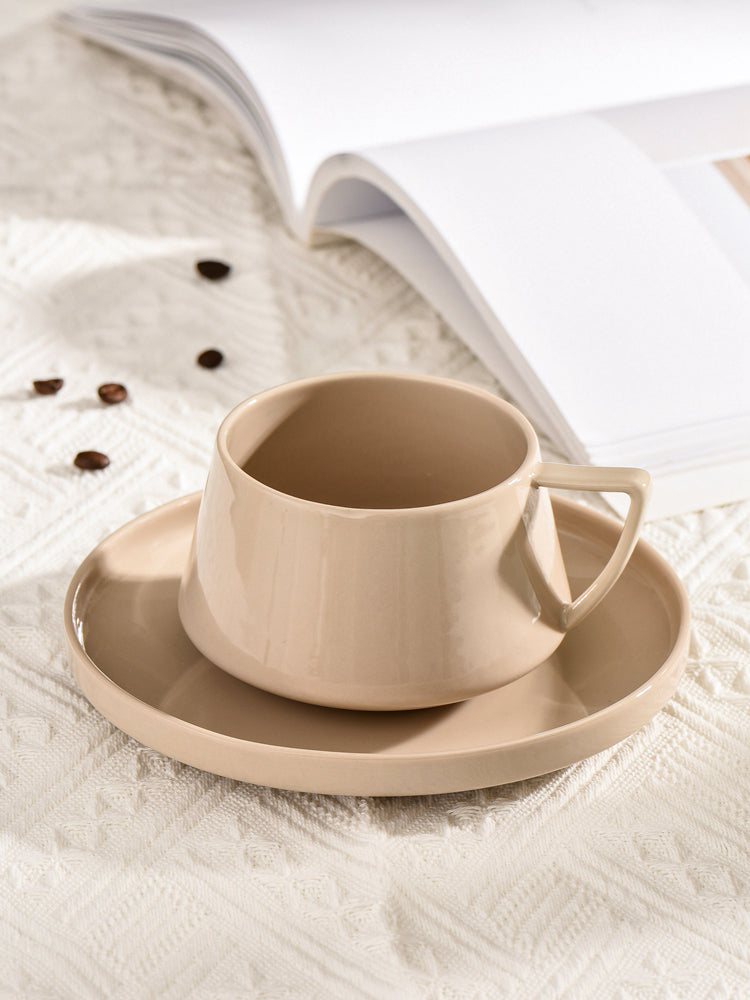 Nordic Style Simple Ceramic Mug with Saucer, Solid Color Coffee Tea Cup - view 4