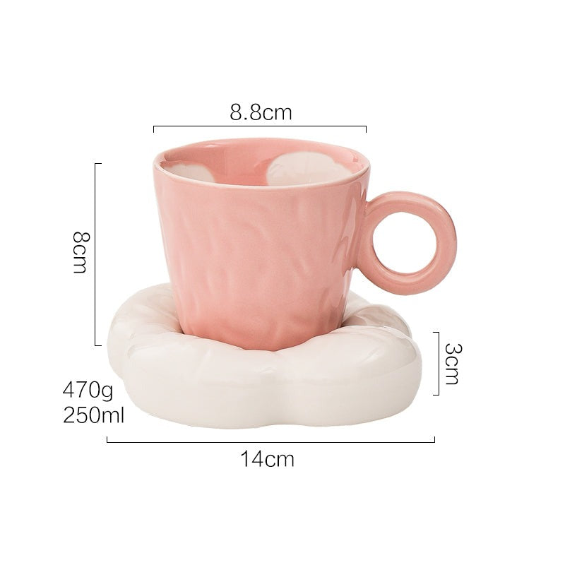 Cute Cartoon Ceramic Mug, Cloud-Shape Saucer