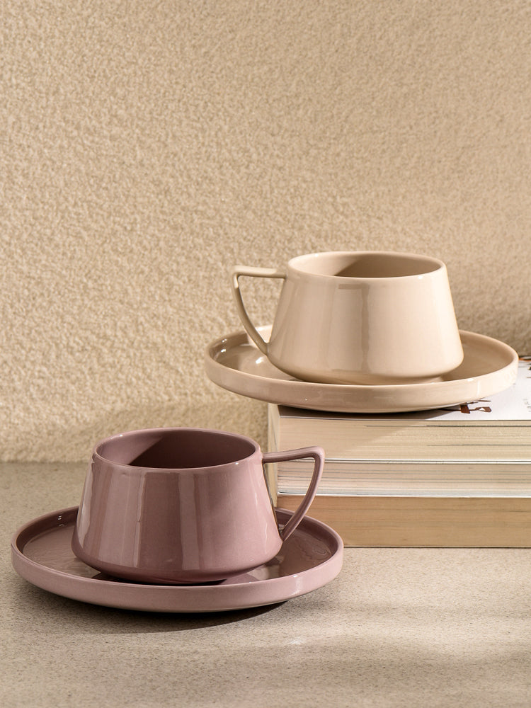 Nordic Style Simple Ceramic Mug with Saucer, Solid Color Coffee Tea Cup