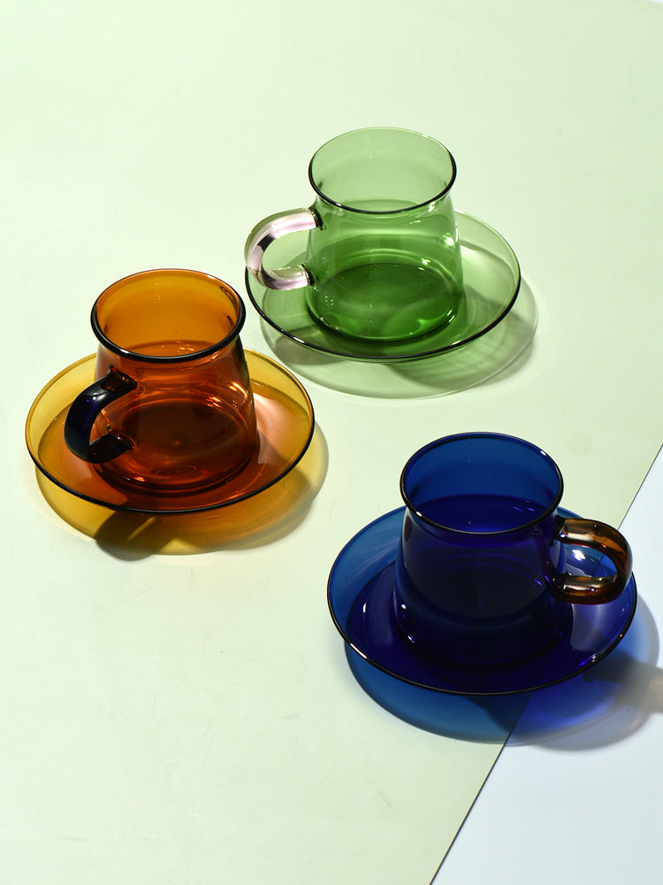 Nordic Style Glass Cup with Saucer, Coffee Tea Mug