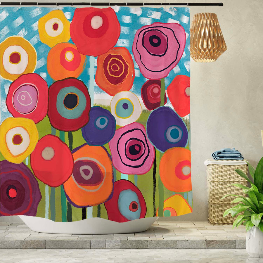 Feblilac Flower Garden Shower Curtain with Hooks @Joy's design