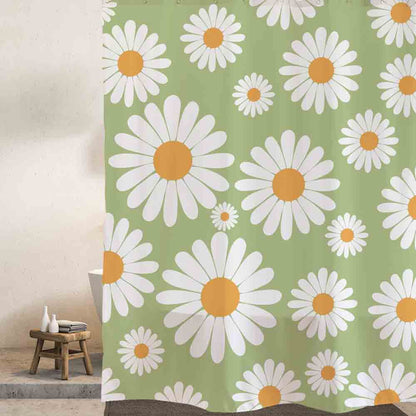 Feblilac Cute Daisy Shower Curtain with Hooks, White and Grey - Feblilac® Mat